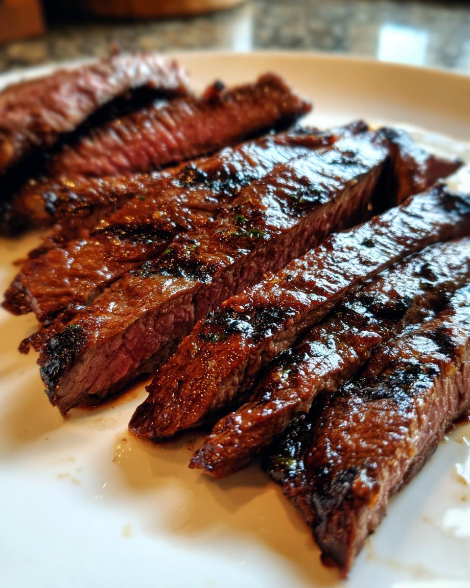 Close-up of perfectly grilled carne asada marinade steak slices, showing a juicy pink center and char marks.