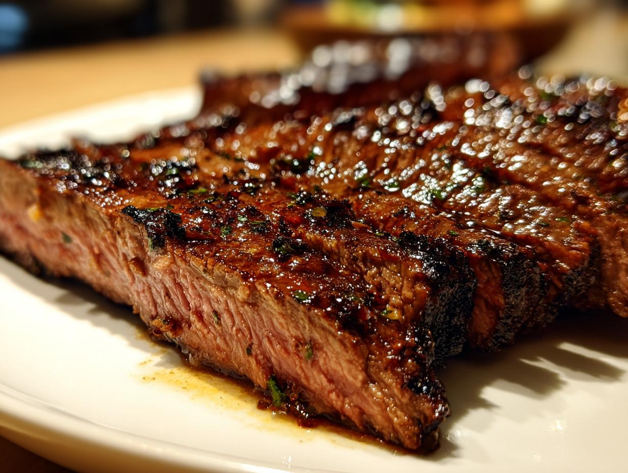 Close-up of perfectly grilled carne asada steak, showcasing its juicy interior and flavorful marinade.