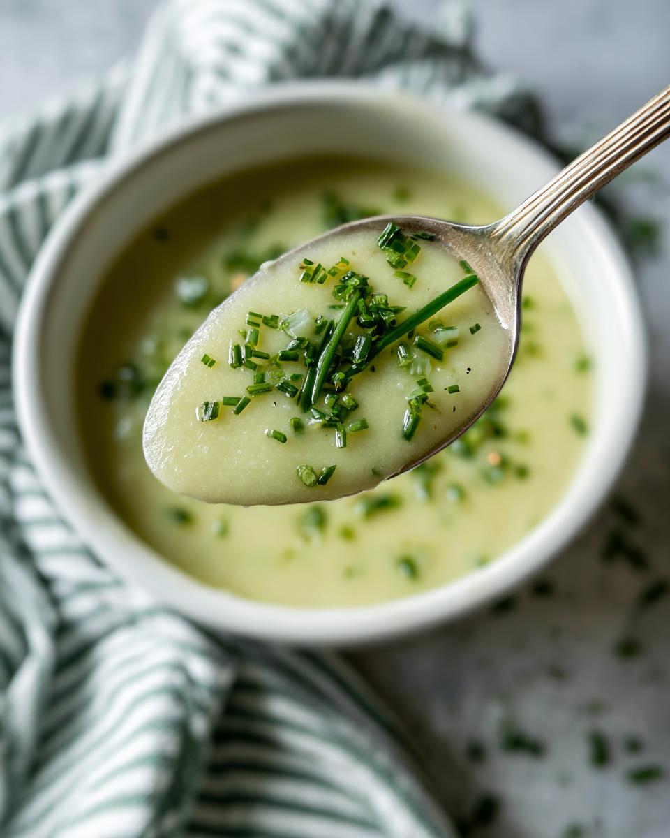 A spoonful of creamy carrot banana muffins batter, topped with fresh chives, ready to be baked.