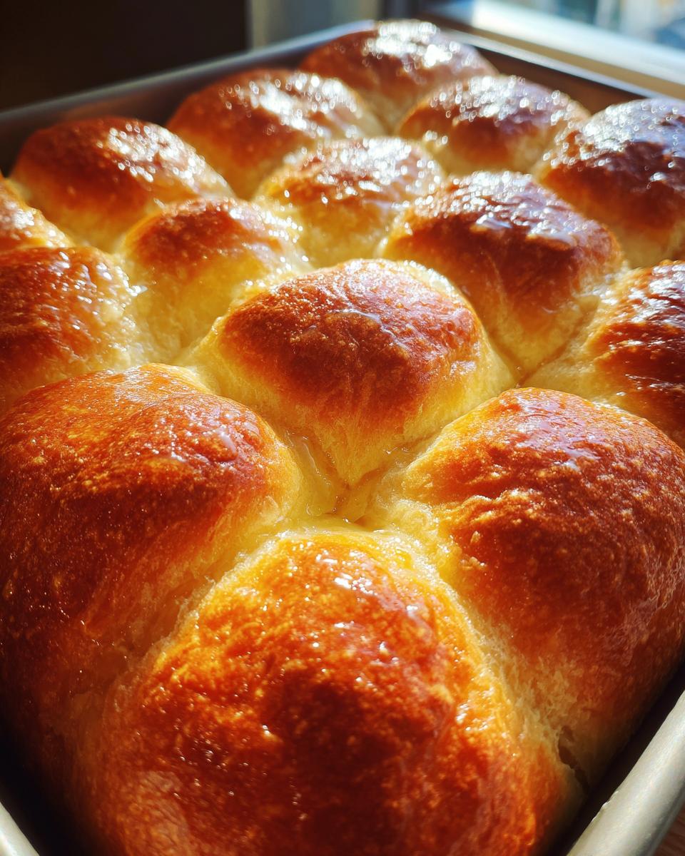 Close-up of golden-brown, fluffy cranberry sugar cookie rolls baked in a pan, glistening with a light glaze.