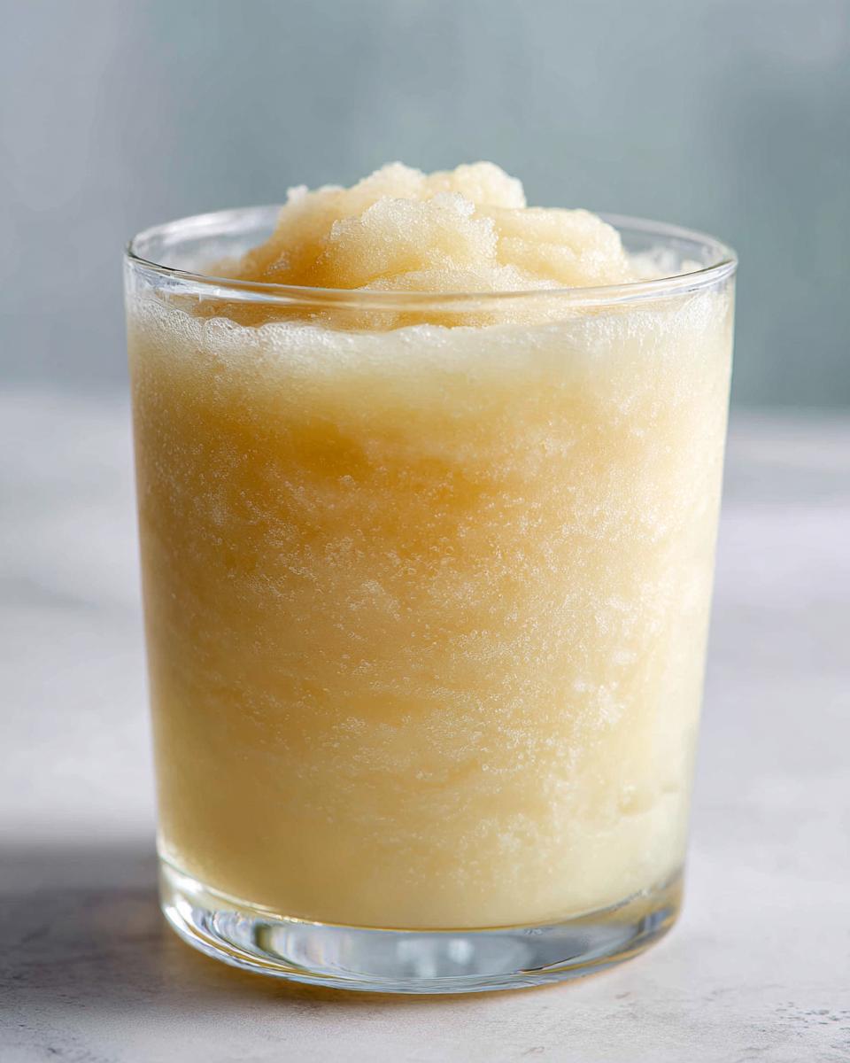 A frosty glass filled with a light yellow, slushy drink, perfect for a fall harvest salad.