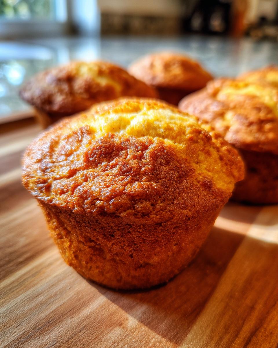 Close-up of golden-brown Starbucks Pumpkin Cream Cheese Muffins on a wooden board.