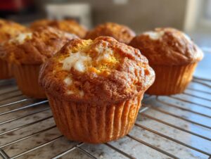 Close-up of delicious Starbucks Pumpkin Cream Cheese Muffins cooling on a wire rack.