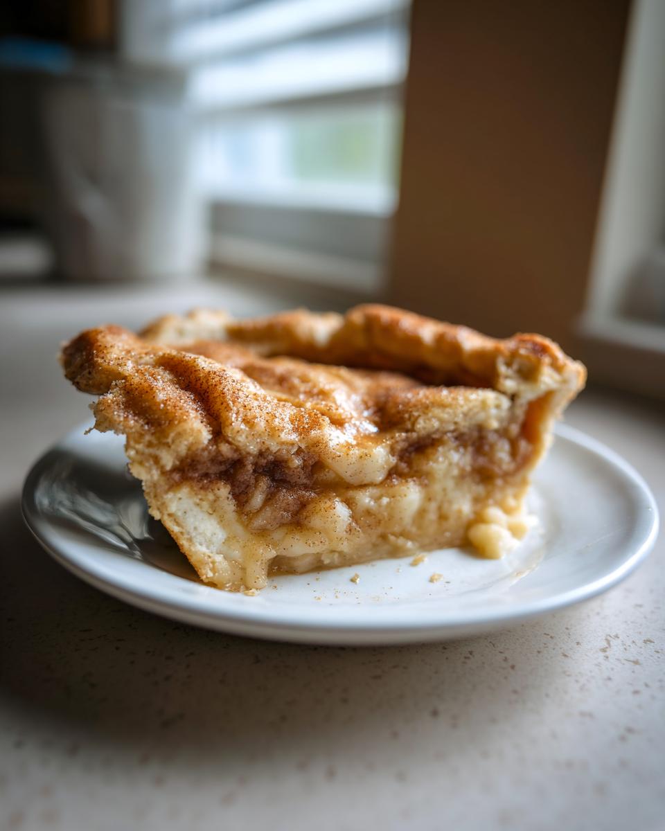 A close-up of a warm slice of snickerdoodle cobbler with a cinnamon-sugar topping on a white plate.