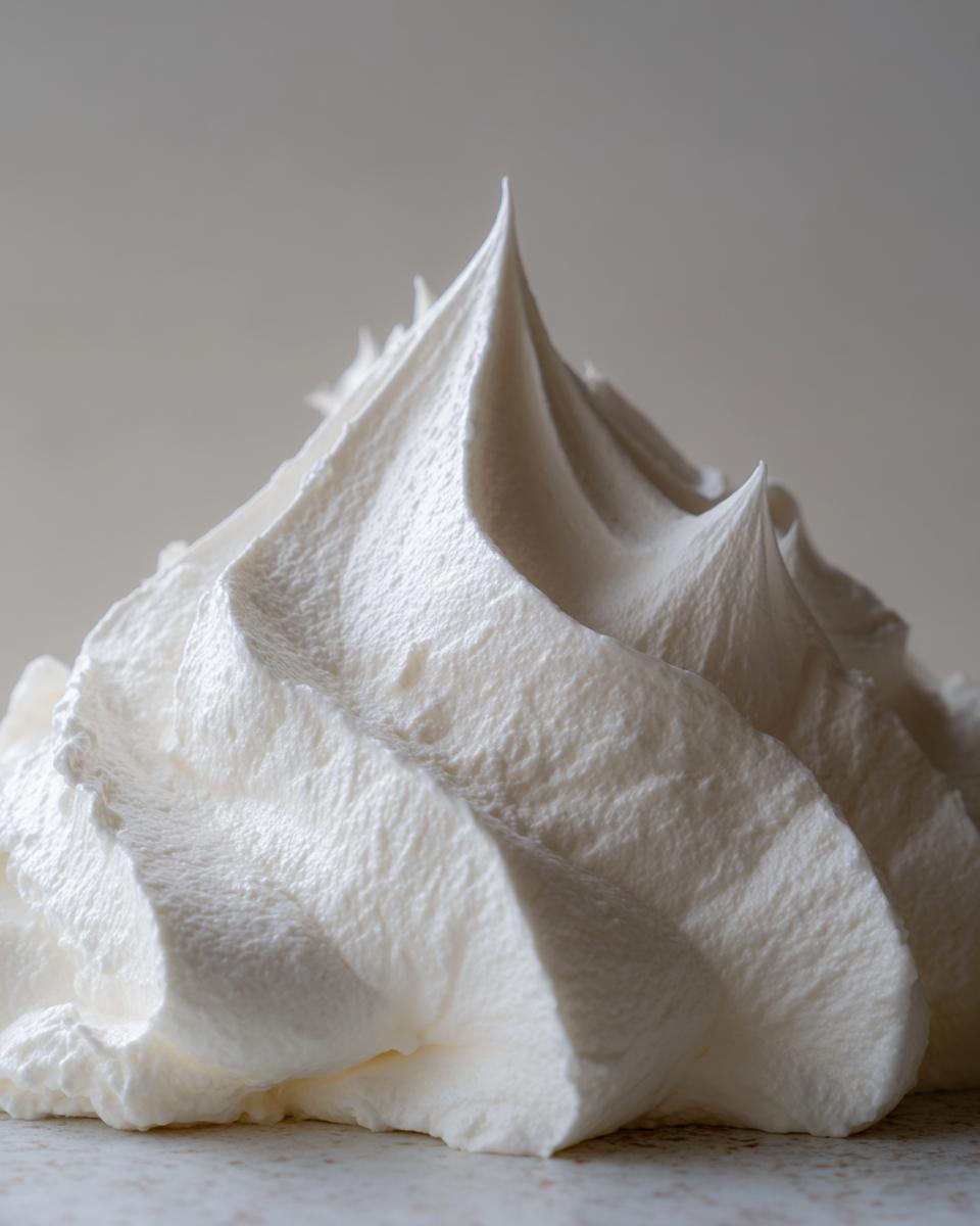 Close-up of stiff, white royal gingerbread house icing piped into sharp peaks.