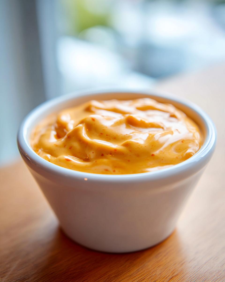 A close-up, macro shot of thick, creamy orange beer cheese dip with visible spice flecks in a small white ramekin.