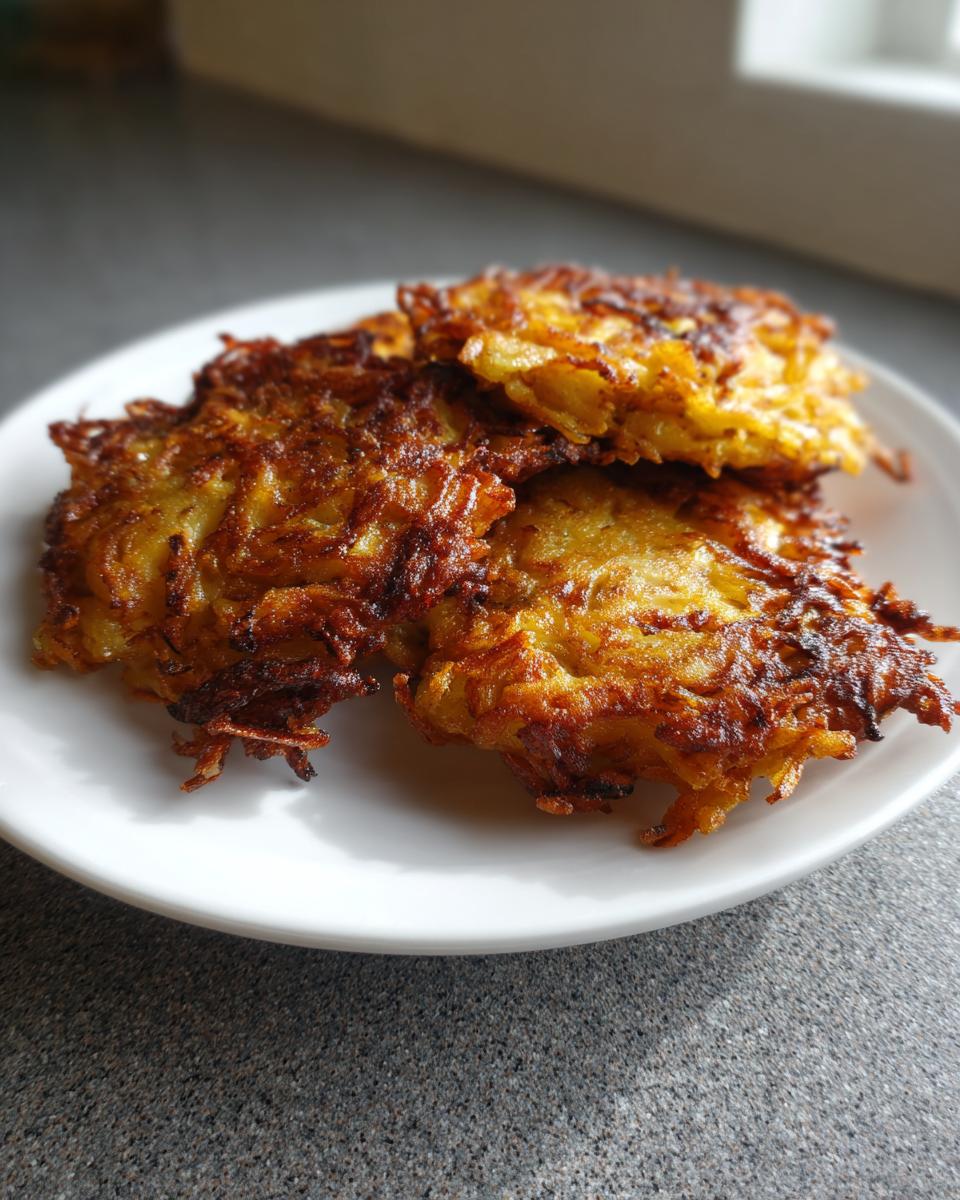 Three golden-brown, crispy Amish Onion Fritters stacked slightly on a white plate.
