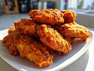A close-up stack of golden-brown, crispy baked chicken wings piled high on a white square plate.