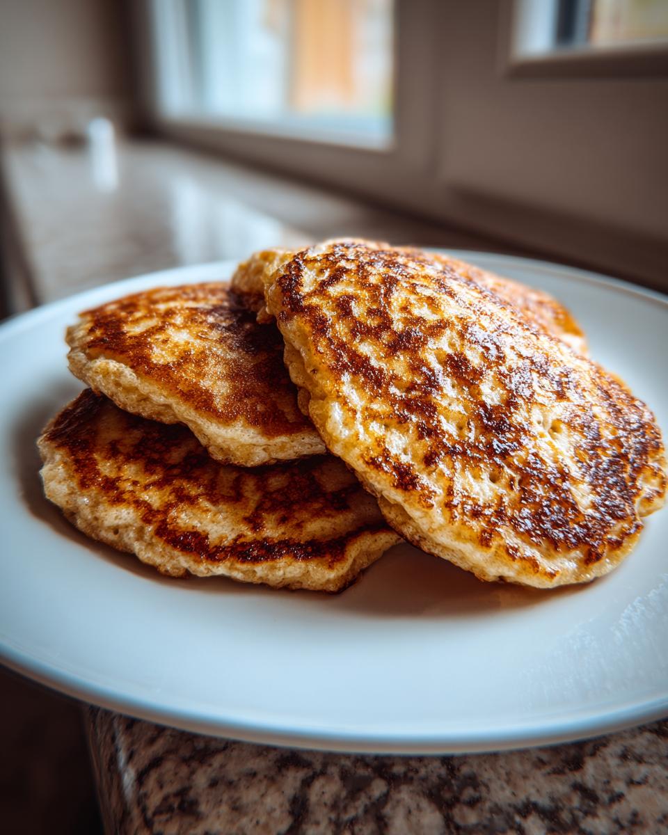 A close-up stack of golden brown, fluffy banana pancakes served on a white plate.
