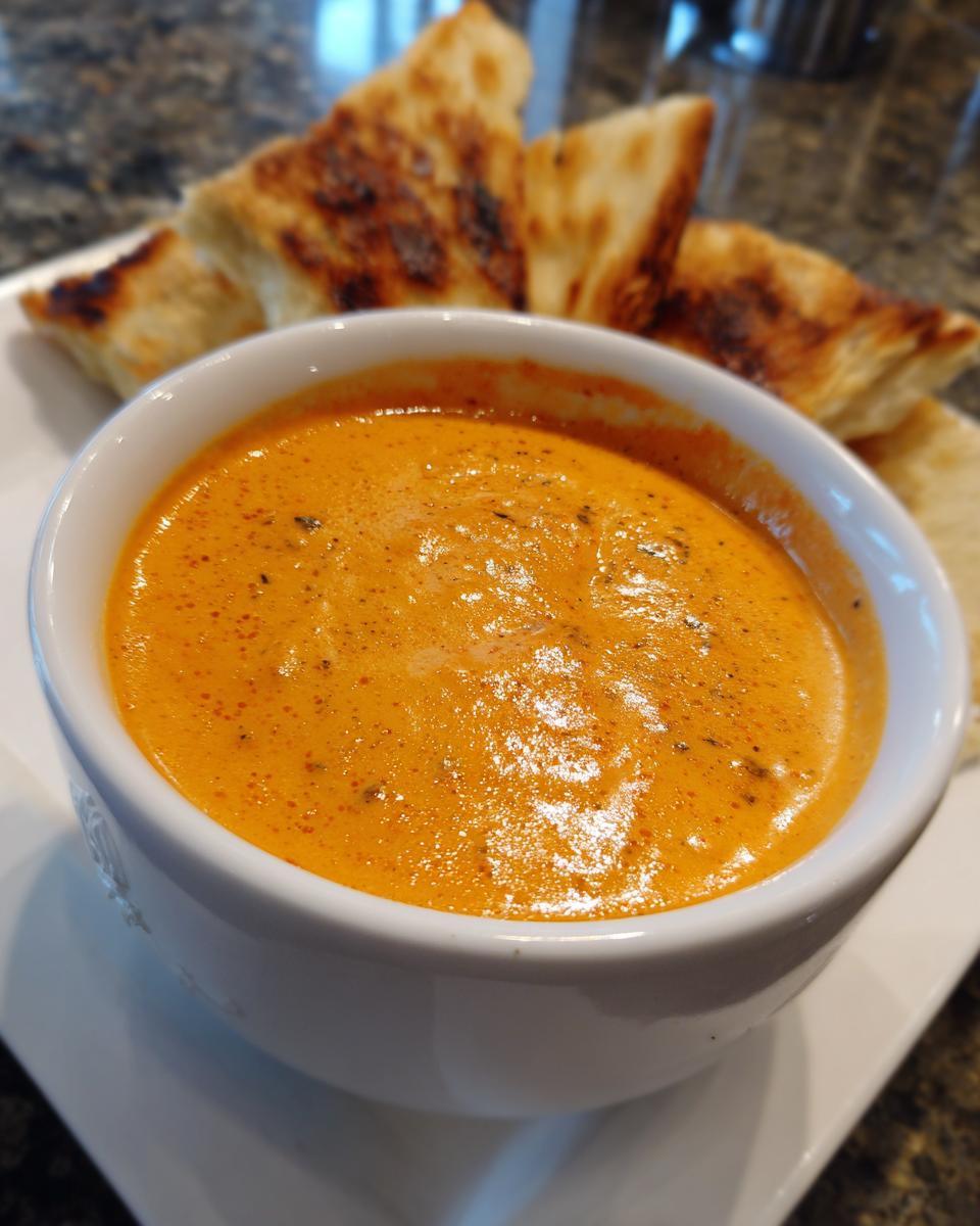 A close-up of a small white bowl filled with bright orange beer cheese dip, served with toasted pita bread triangles.