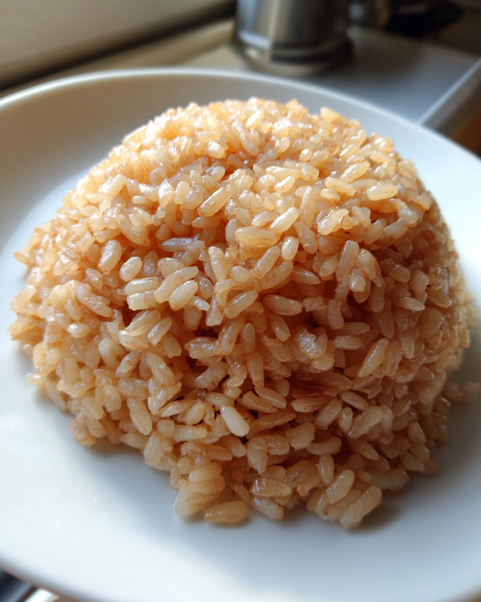 Close-up of a perfectly molded mound of seasoned sushi rice, showing glossy, slightly brown grains.