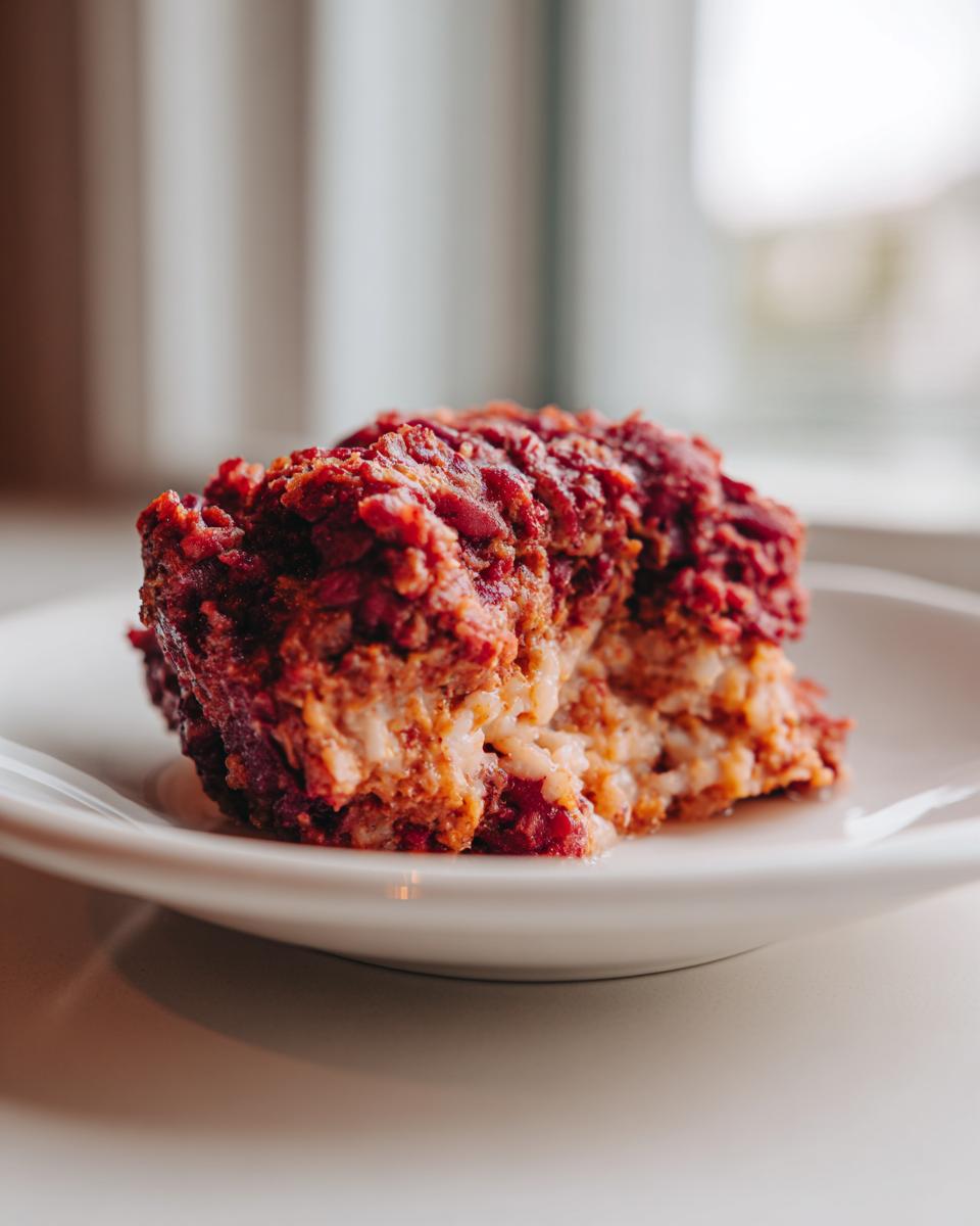 A close-up of a serving of rich, red slow cooker red beans and rice on a white plate.