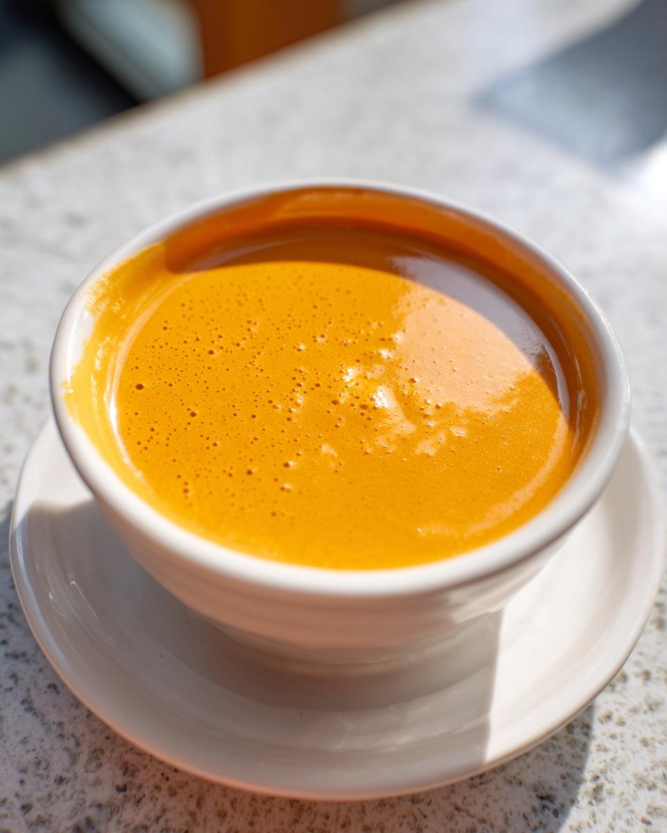 Close-up of smooth, bright orange beer cheese dip served warm in a white bowl.