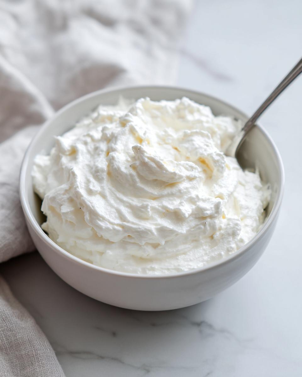 A white bowl filled with thick, fluffy creamy horseradish sauce, ready to serve.