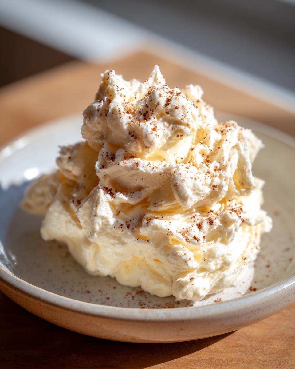 A dollop of fluffy, whipped honey butter recipe mixture dusted lightly with cinnamon in a small bowl.