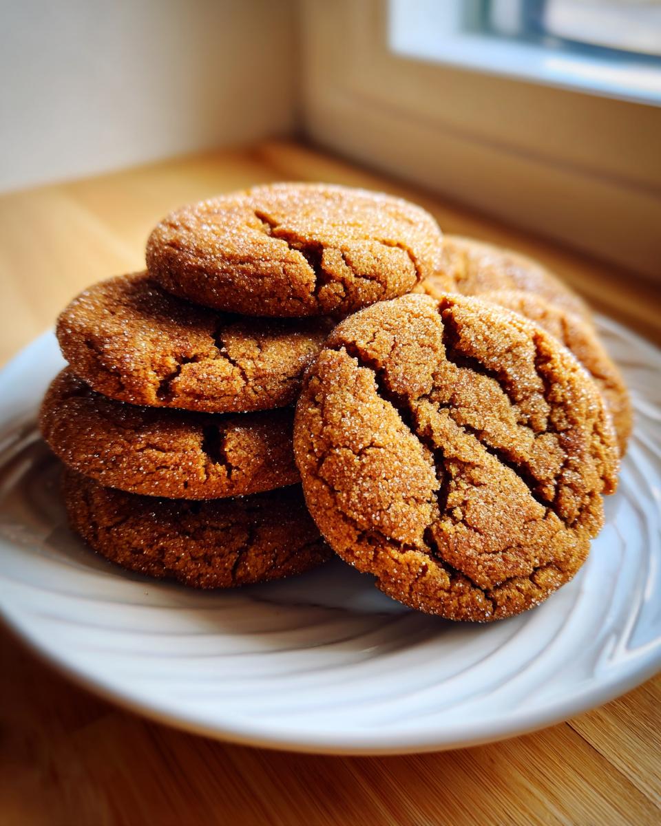A stack of five freshly baked brown butter snickerdoodles, coated in sugar and showing classic crackled tops.