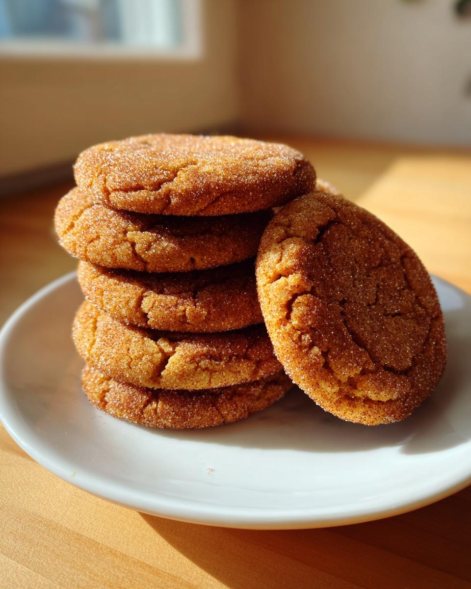A stack of freshly baked brown butter snickerdoodles coated in cinnamon sugar, resting on a white plate.