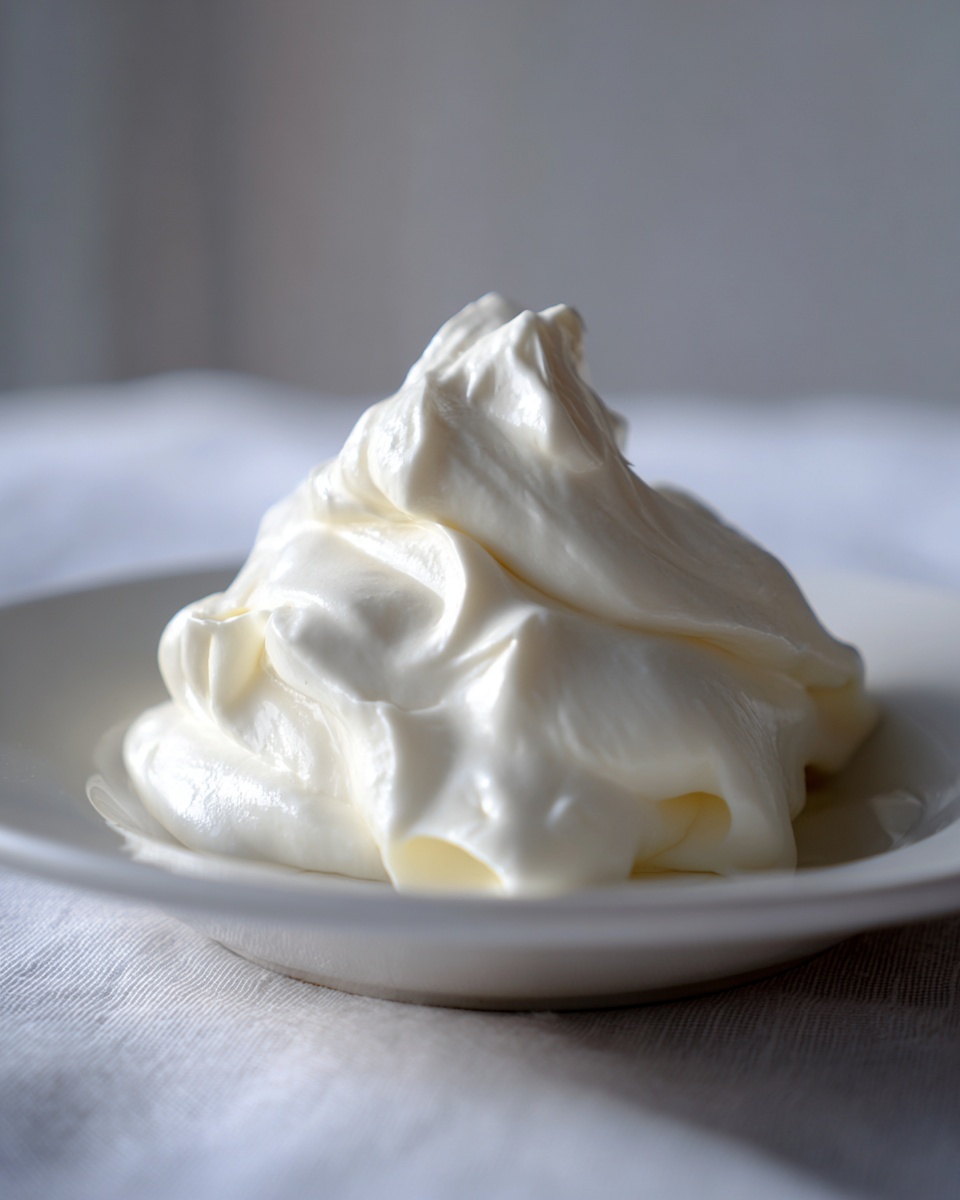 A rich, thick dollop of homemade white chocolate sauce served in a small white bowl.